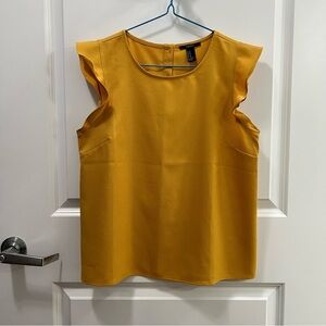 Forever 21 Mustard Yellow Flutter Sleeve Blouse Size Medium